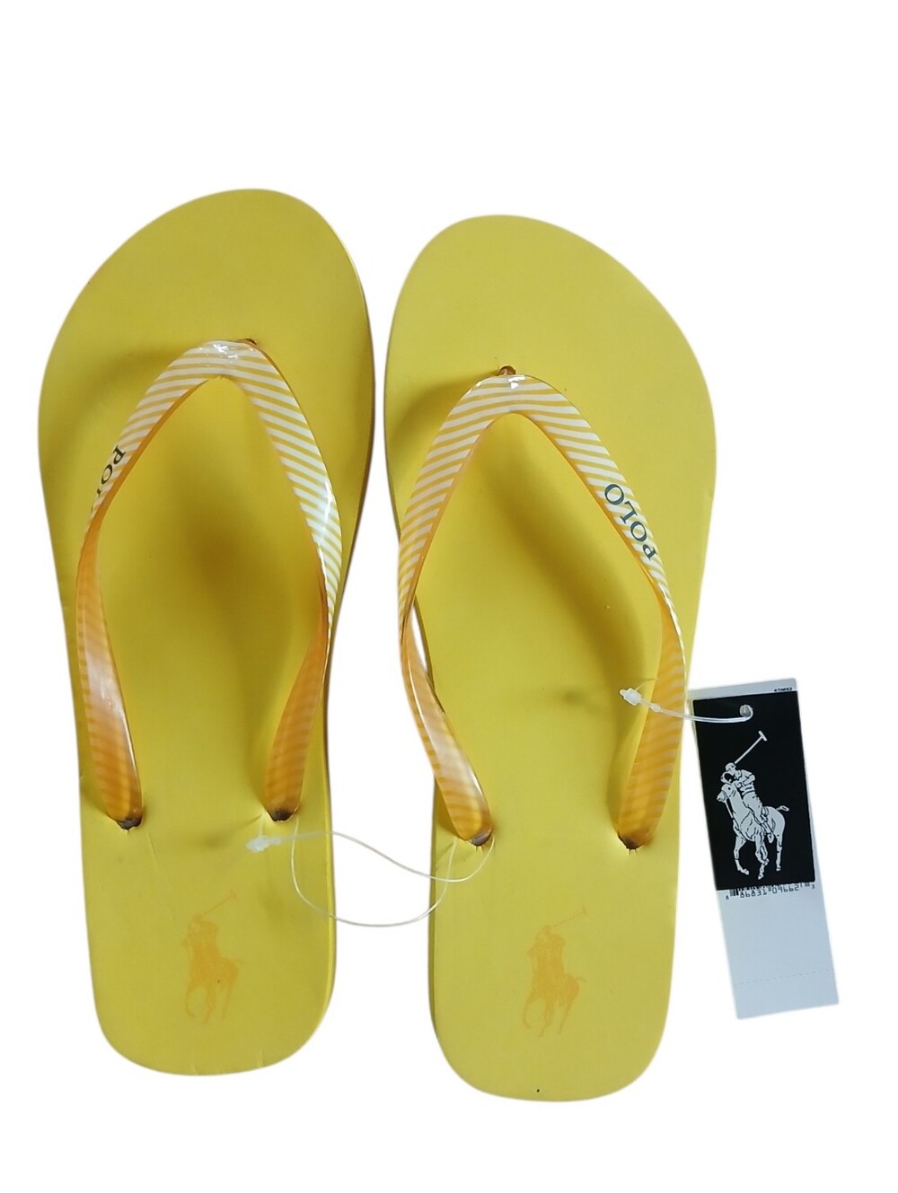 Women's Polo Ralph Lauren Yellow Striped Strap Flip Flops Slip On Sandals 8